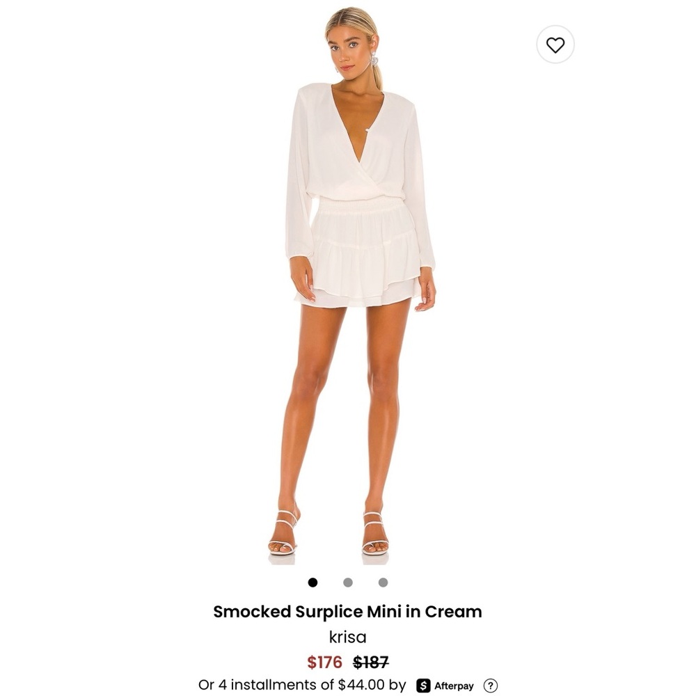 Krisa Cream Smocked Surplice Mini Dress